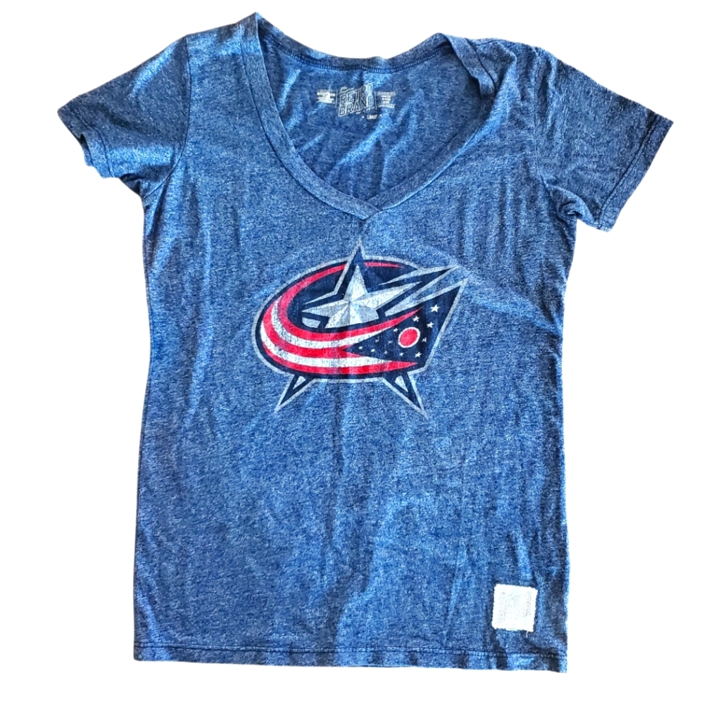 Retro Brand Columbus Blue Jackets‎ T-Shirt Women's Size Large Blue CBJ Logo NHL